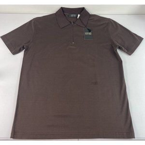 NEW Vintage VERSACE V2 Classic Brown Polo Shirt 1/4 Zip Sz L AUTHENTIC